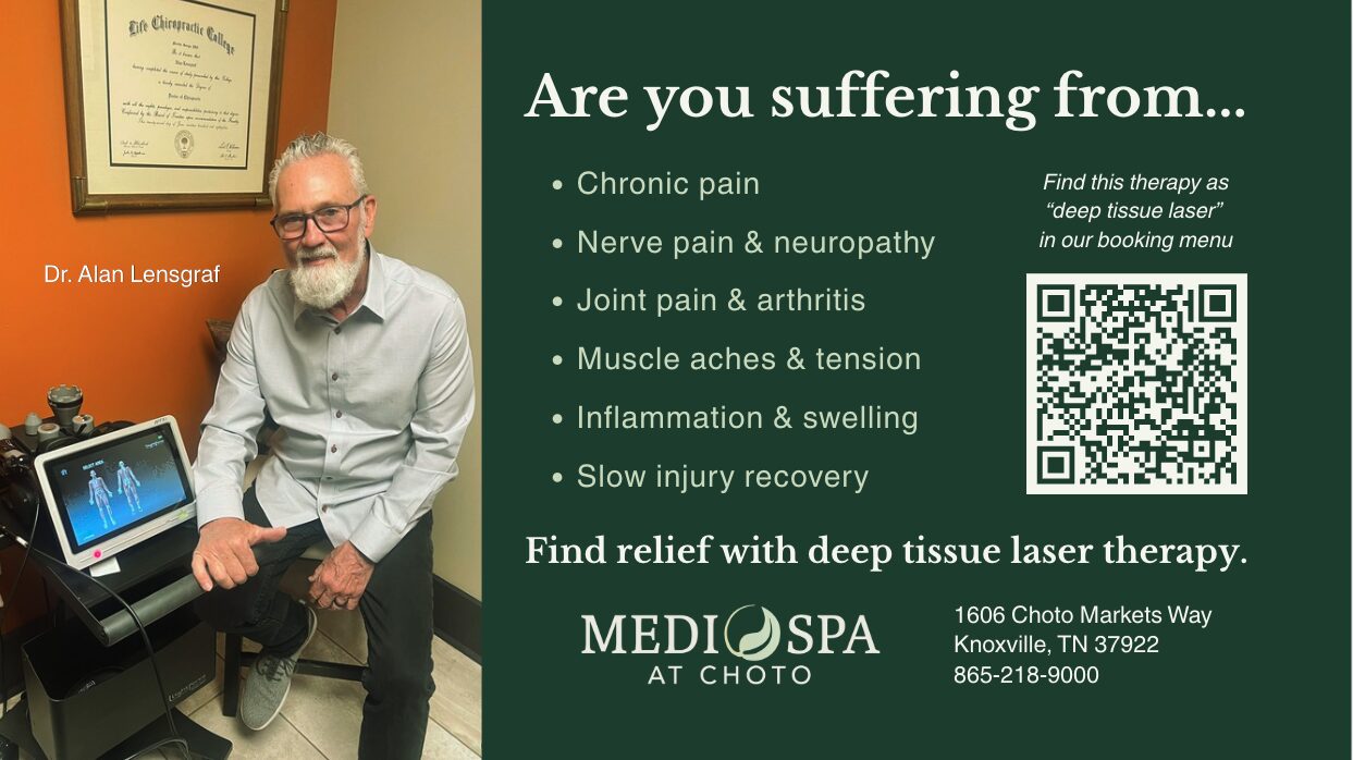 Ad for deep tissue laser therapy at MediSpa at Choto, with Dr. Alan Lensgraf